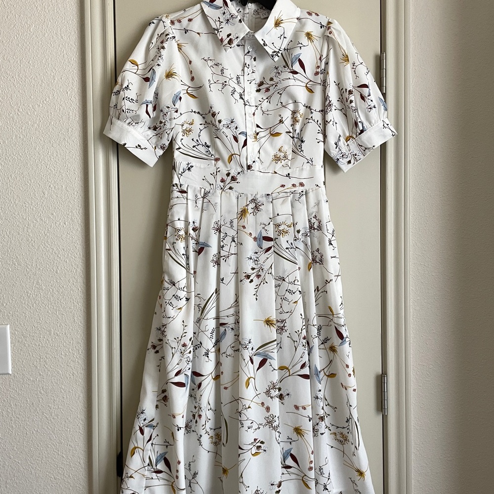 Ivy City Co White Floral Midi Dress with Multicolor Botanical Print